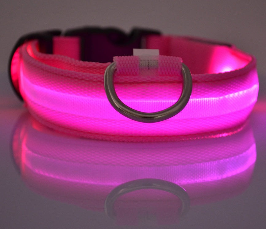 LED Nylon Glow-in-the-Dark Pet Collar – Adjustable, Flashing Night Safety